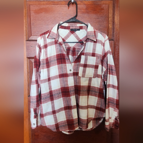 Love Tree Other - Love Tree Burgundy and White Plaid Button-Down Flannel